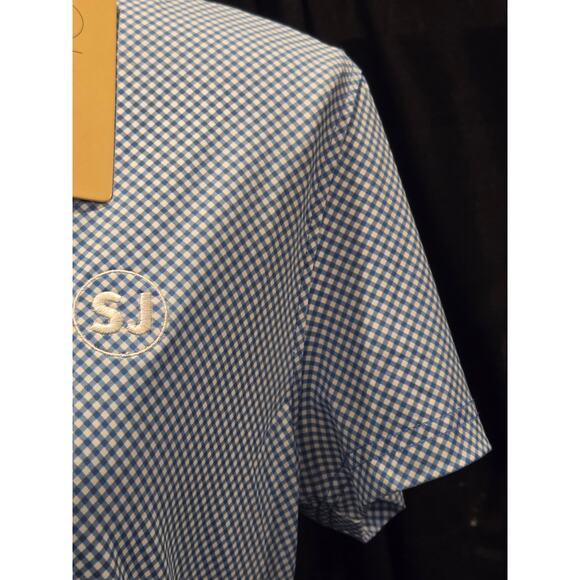 NWT Blue & White Gingham Women's Swing Juice Ecotec UPF 50+ Golf Polo Size Large - Picture 5 of 6